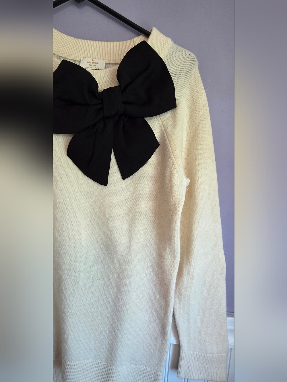 KATE SPADE Wool Bow Sweater Cream & Black Size Small - Picture 11 of 13